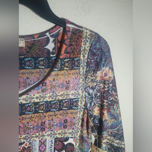 New One World Top Women XS Tunic Bling Handkerchief Boho Artsy High Low - Picture 4 of 16